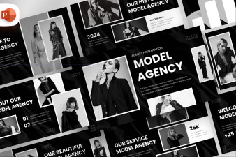 Black White Model Agency PowerPoint Template